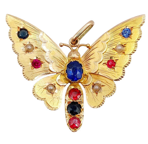 Pendentif Pendentif or rose papillon, pierres de couleur et perles 58 Facettes A05324