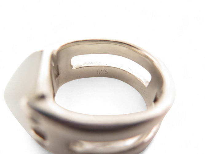 Bague 54 vintage bague HERMES medor pierre de lune & 4 diamants t54 en argent 58 Facettes 269493