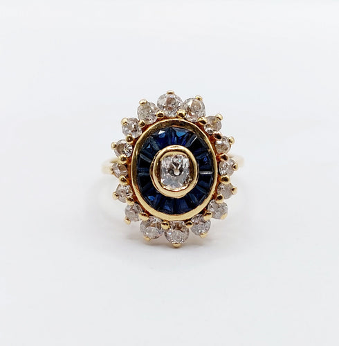 Bague 54 Bague marguerite art déco or jaune, diamants et saphir calibrés 58 Facettes A05533