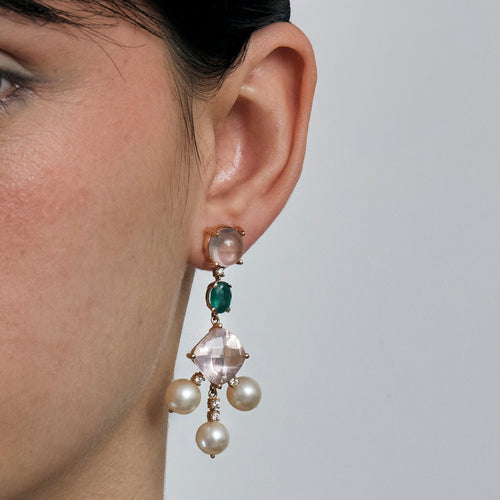 Boucles d'oreilles Boucles d’oreilles transformables Quartz rose Perles 58 Facettes