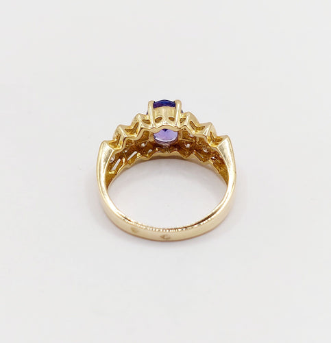 Bague 52 Bague jonc vintage en or 18k tanzanite 1,10 ct et diamants 58 Facettes B01020