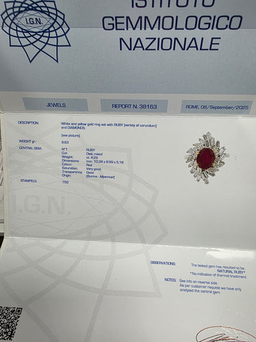 Bague 58 Magnifique bague en or blanc ornée d'un rubis de Birmanie et de diamants 58 Facettes