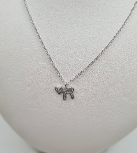 Collier Collier or blanc serti d’un pendentif HAI en diamants 58 Facettes