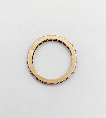 Vigselring amerikansk Art Deco roséguld, syntetiska kalibrerade rubiner 