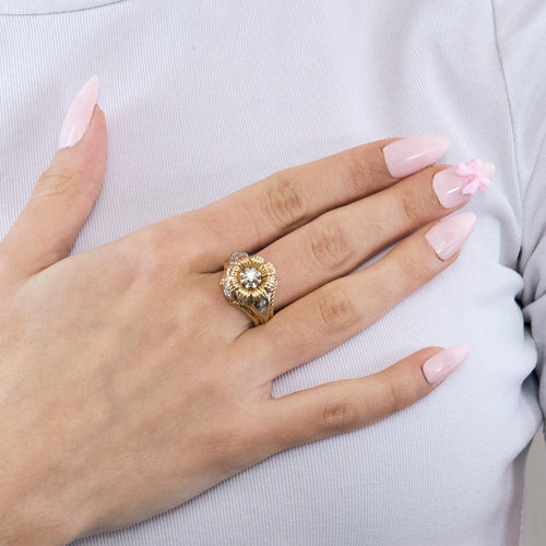 Bague 58 Chevalière en or jaune et blanc et diamants 58 Facettes GU207