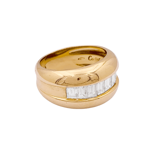 Bague Bague Cartier, "Odin", or jaune, diamants taille émeraudes. 58 Facettes 34672