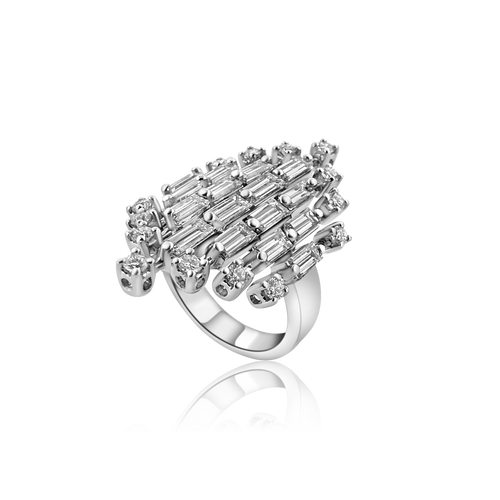 Anel de Platina e Diamantes de Meio do Século 