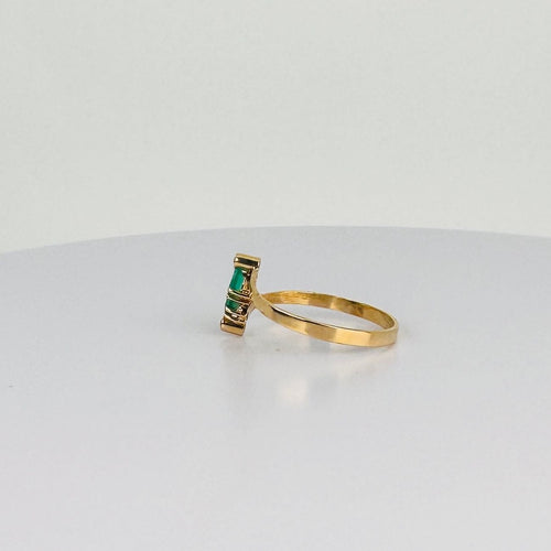 Ring Yellow Gold with Green Tourmalines Emerald Facetted & Round Cut Diamonds 58 Facettes 2508012