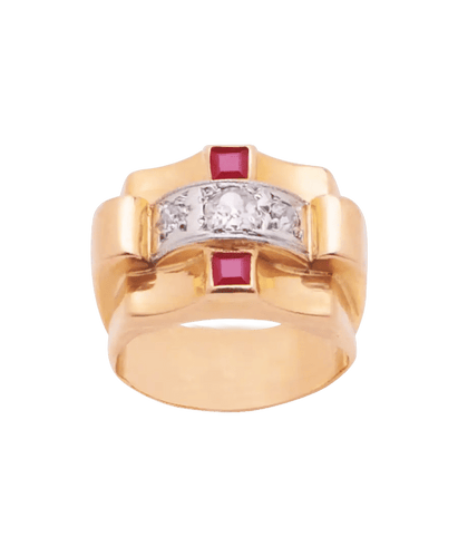 Bague Or 18K blanc et jaune Diamant Rubis
