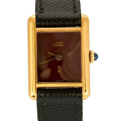 Montre CARTIER - Montre Tank Must argent plaqué or cadran laqué bordeaux 58 Facettes