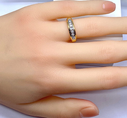 Bague 50 Demi alliance en or jaune et or blanc 18 carats et diamants 58 Facettes AB555