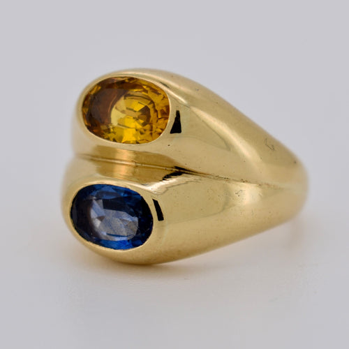 Bague 52 Bague Double Jonc, Or 18 Carats, Saphirs Jaune et Bleu Naturels - Vintage 58 Facettes 381