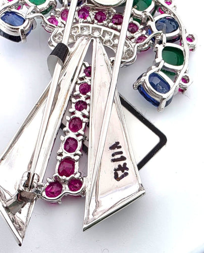 Broche Magnifique broche tutti frutti en or blanc massif ornée d'un mélange de pierres précieuses 58 Facettes