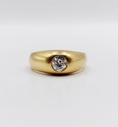 Bague 50 Bague jonc dôme or jaune 18k diamant taille ancienne 0,40 carat 58 Facettes A06197