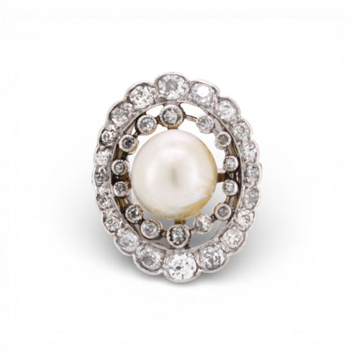 Bague 56 Bague Belle Epoque en Platine avec Perle Naturelle et Diamants - Circa 1910 - Certifiée 58 Facettes