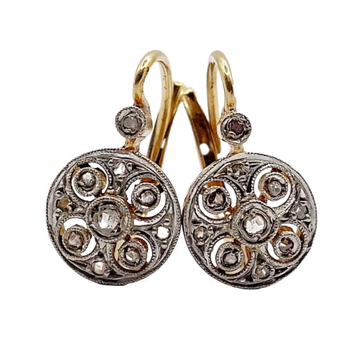 Boucles d'oreilles Dormeuses cible art déco or jaune et platine, diamants 58 Facettes A05769