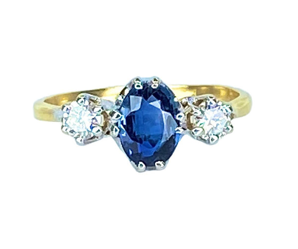 Bague 55 Bague en or jaune 18 carats : saphir épaulé de 2 diamants 58 Facettes AB549