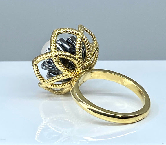 Bague 52 Bague or et argent perle fine et diamants 58 Facettes AB348