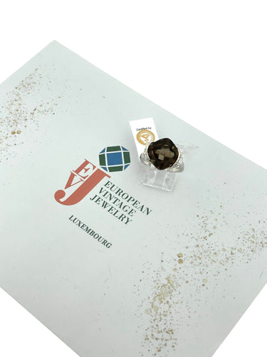 Bague 53 Bague cocktail en or blanc, diamants et quartz fumé 58 Facettes