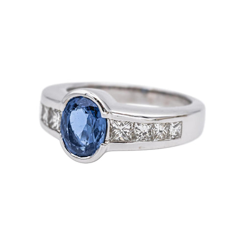 White gold ring Sapphire, Diamond 