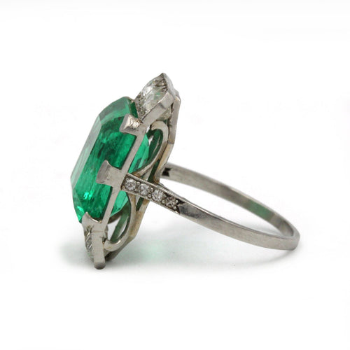 Bague 53 Bague art déco - émeraude colombienne 7.99 carat sur or et platine 58 Facettes 1204