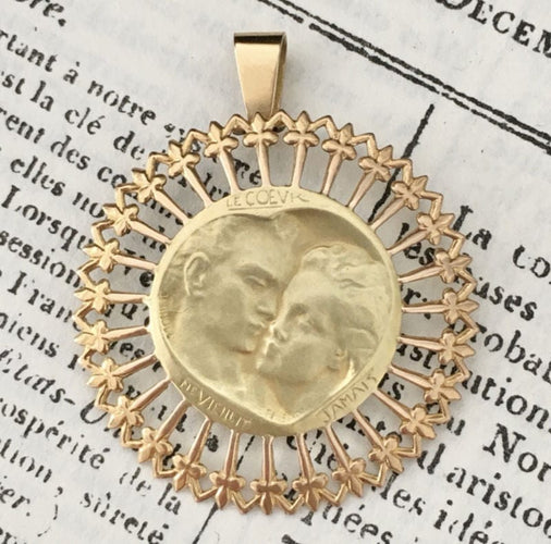 Pendentif Emile MONIER - RARE Médaille ronde or jaune et or rose 58 Facettes