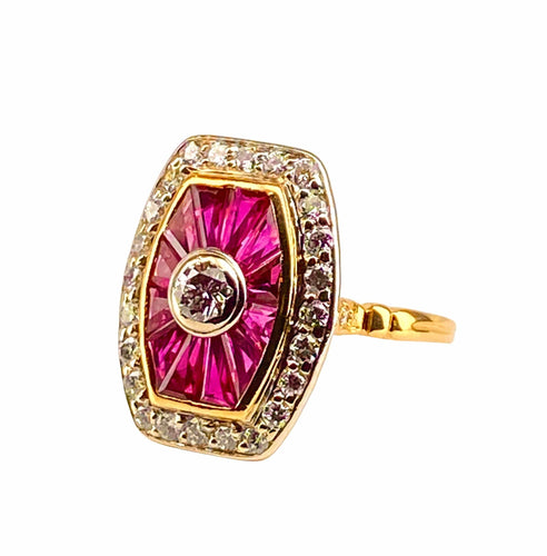 Bague 50 Bague or jaune diamants et rubis, style Art Déco 58 Facettes AB484
