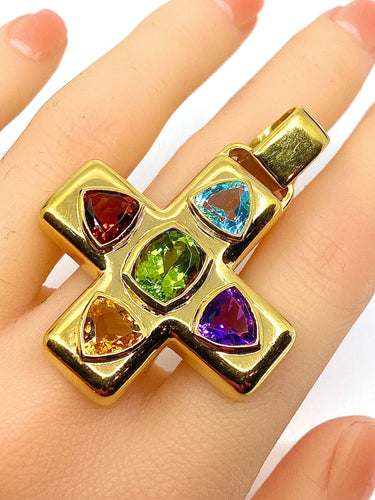 Pendentif Croix en or 18 carats en pierres semi-precieuses 58 Facettes AB165