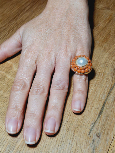 Bague 50.5 Bague Or Perle Et Corail 58 Facettes