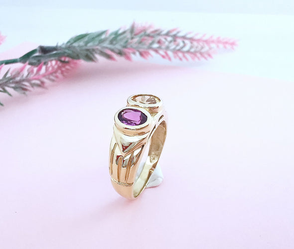 Bague 59.5 Bague Améthyste et Citrine Or Jaune 18 K 58 Facettes AA 1660