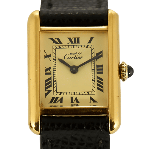 CARTIER - Hodinky Tank Must v Stříbro pozlacené, bílý ciferník s římskými číslicemi 