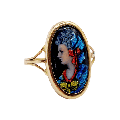 Bague 55 Bague Art nouveau Limoges plaque émaillée profil féminin en or 18k 58 Facettes A06418