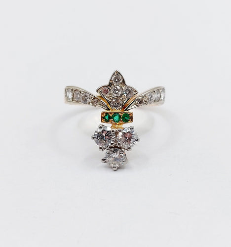 Bague duchesse Art Déco or rose, platine, 1,10 carat diamants et émeraudes 58 Facettes A06228