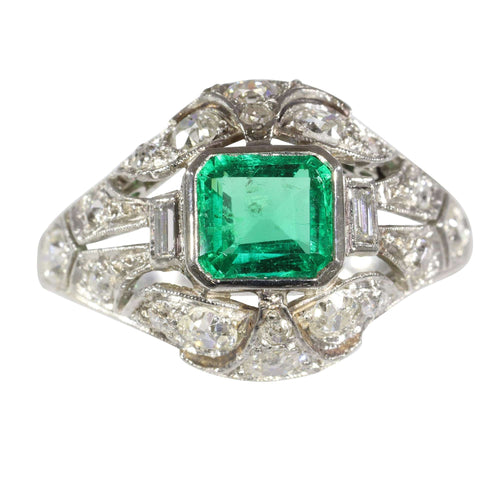 Bague 59 Verdant Vintage : Bague en émeraude colombienne et diamant taille ancienne de 1920 58 Facettes 16144-0061