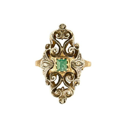 Bague 55,5 Bague or jaune doublé d'argent, diamants et émeraude 58 Facettes FON1796