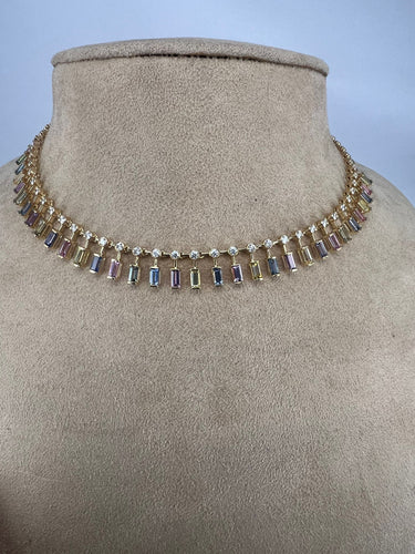 Collier Collier ras du cou en saphir arc-en-ciel et diamant 58 Facettes NECK-461