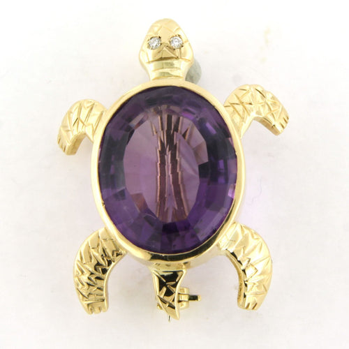 Broche Broche en or jaune en forme de tortue, améthyste et diamants 58 Facettes
