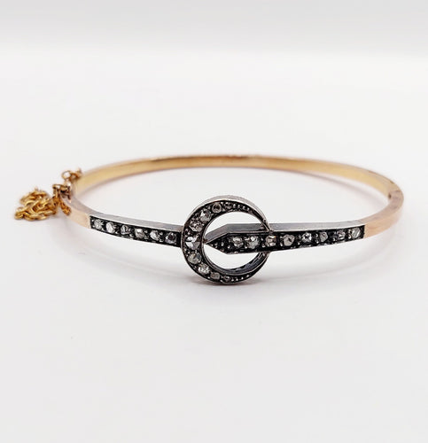 Bracelet Bracelet antique croissant de lune en or rose 18k et argent, diamants taille roses 58 Facettes A06437