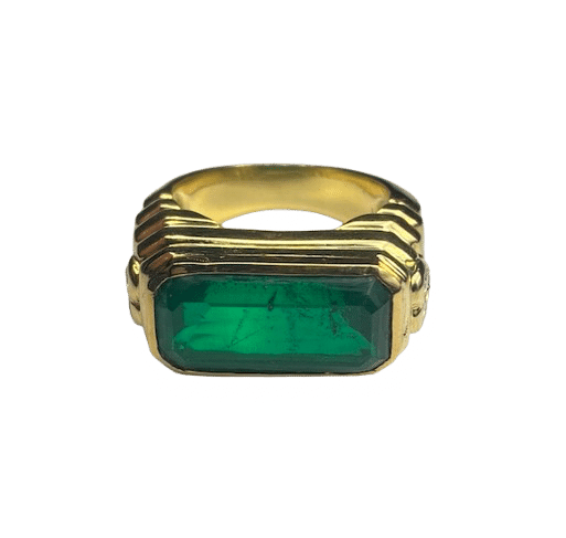 Yellow gold, emerald, diamond gadrooned ring