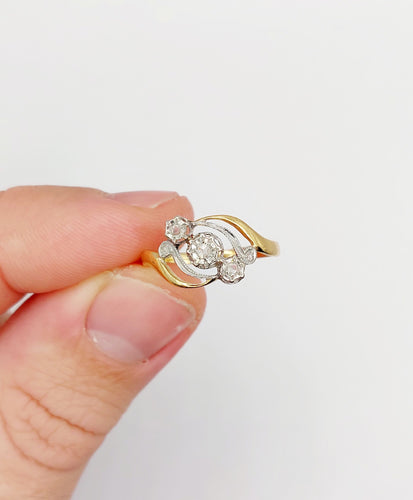 Bague 54.5 Bague antique or jaune, platine et diamants taille rose 58 Facettes A06336