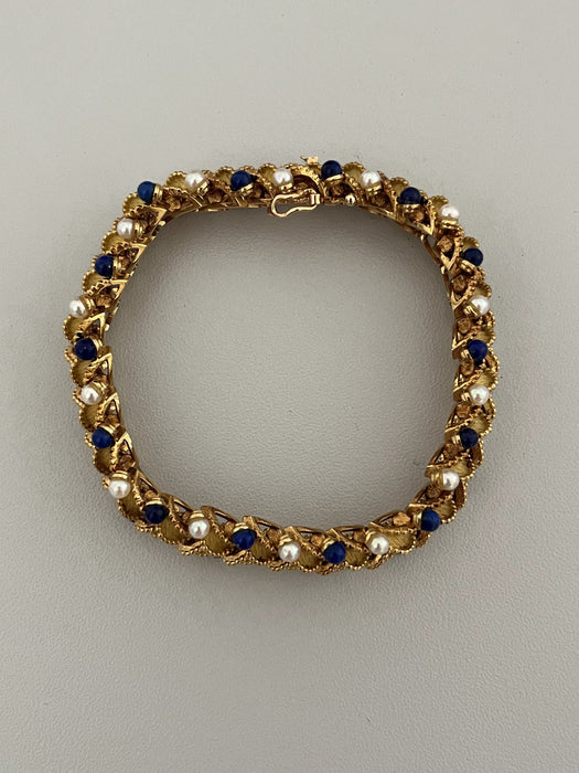 Bracelet Bracelet Articulé Feuillages Or Jaune Perles Lapis Lazuli 58 Facettes LOT 6170