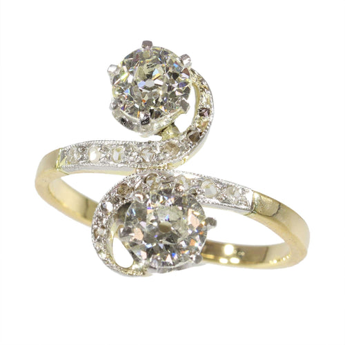 Bague 59 Romantic Antique Belle Époque Toi et Moi Ring with Diamonds and Rose-Cut Accents 58 Facettes 24263-0300