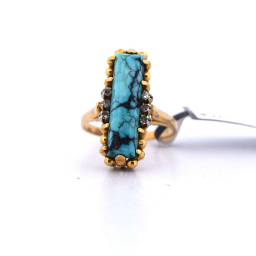 Bague 55 Anello vintage in oro giallo 18 kt con turchese e diamanti 58 Facettes