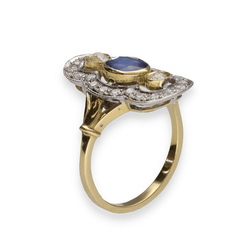 Bague 55 Bague en or jaune et gris 18 Cts avec saphirs et diamants vers 1970. Taille 55. 58 Facettes FB10280