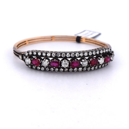 Bracelet Bracciale vintage en or rose 14 kt et argent 925 avec rubis et diamants 58 Facettes