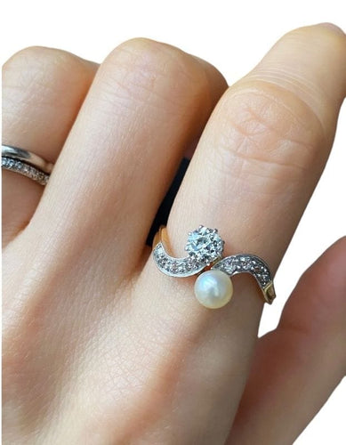 Bague 56 Bague Belle Epoque Toi & Moi en or jaune 18k et platine 58 Facettes