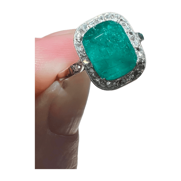 Ring Art Deco Smaragd diamanten van 1,60 ct