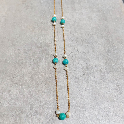 Collier Sautoir « azuria », amazonite, perles et or 58 Facettes 75