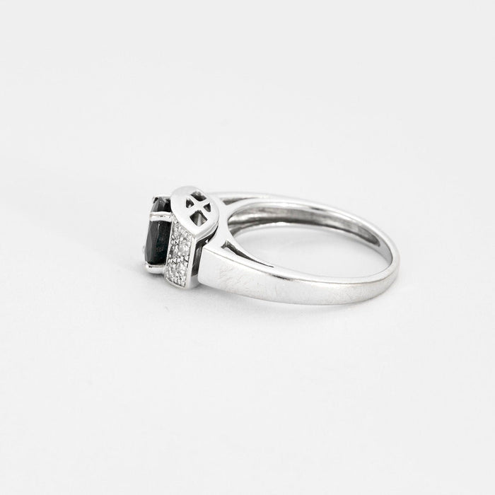 Bague 47 Solitaire or blanc, saphir et diamants 58 Facettes GU105