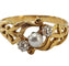 Bague Bague Art Nouveau diamants old mine et perle de culture en or jaune 18k 58 Facettes A834